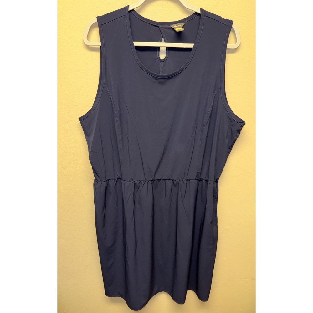 Eddie Bauer Dress Sleeveless Travex Wrinkle Resistant 2X Blue Tank Pockets